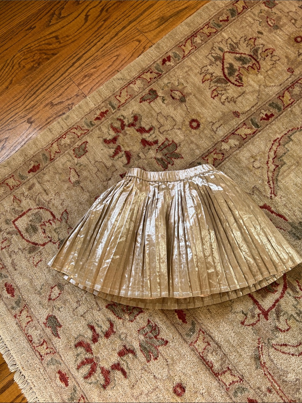 Mini Boden Metallic Gold Pleated Lined Skirt Size 5-7